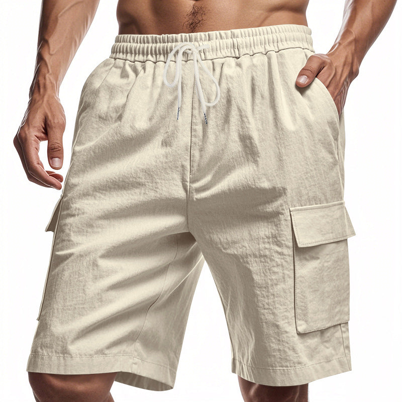 Loose Sports And Leisure Solid Color Linen Drawstring Shorts - Wolfpack Gang Apparel