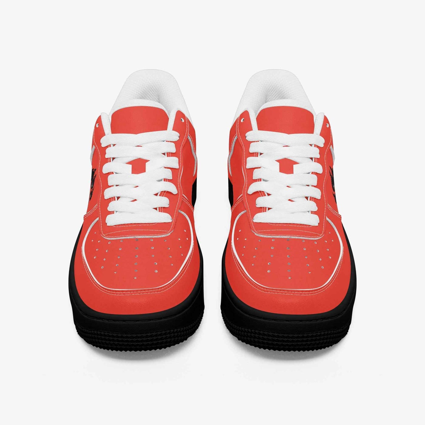 Red Low-Top Leather Sports Sneakers - Black Sole