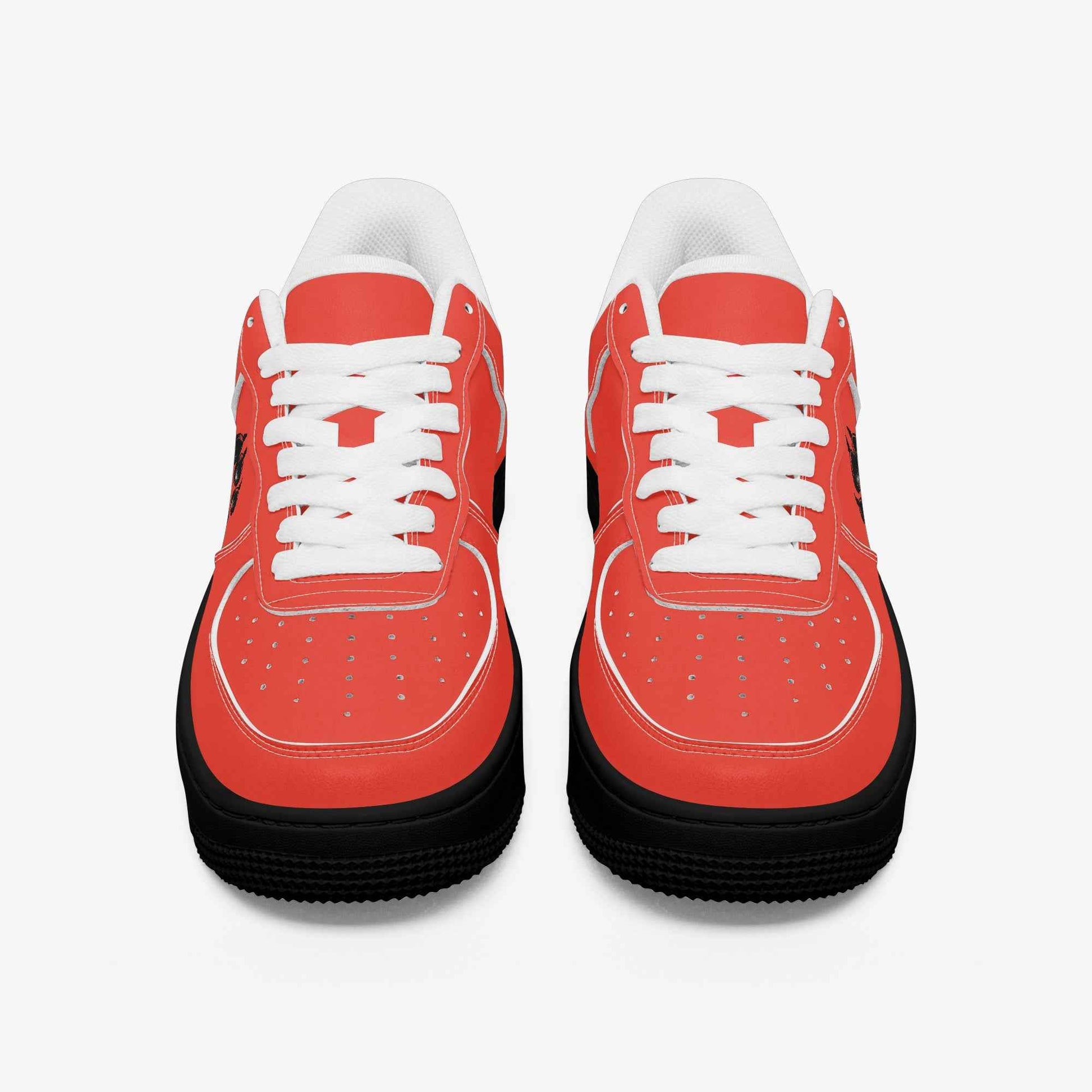 Red Low-Top Leather Sports Sneakers - Black Sole