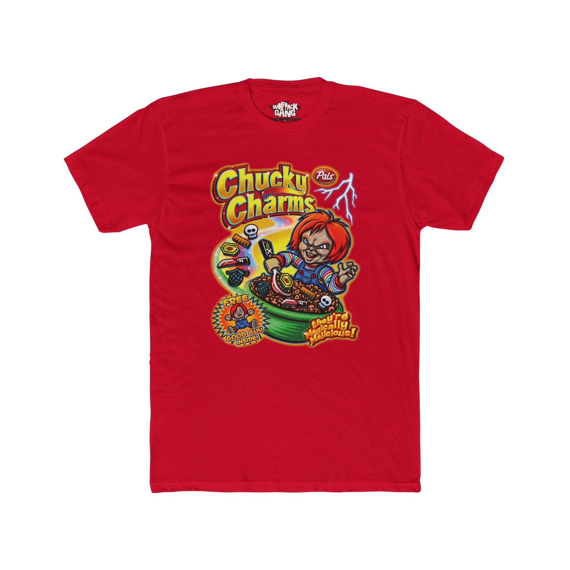 Chucky Charms Graphic Tee, Unisex Cotton Crew Shirt for Horror Fans, Retro Cartoon Apparel, Gift for Movies Lovers, Halloween Costume Top - Wolfpack Gang Apparel
