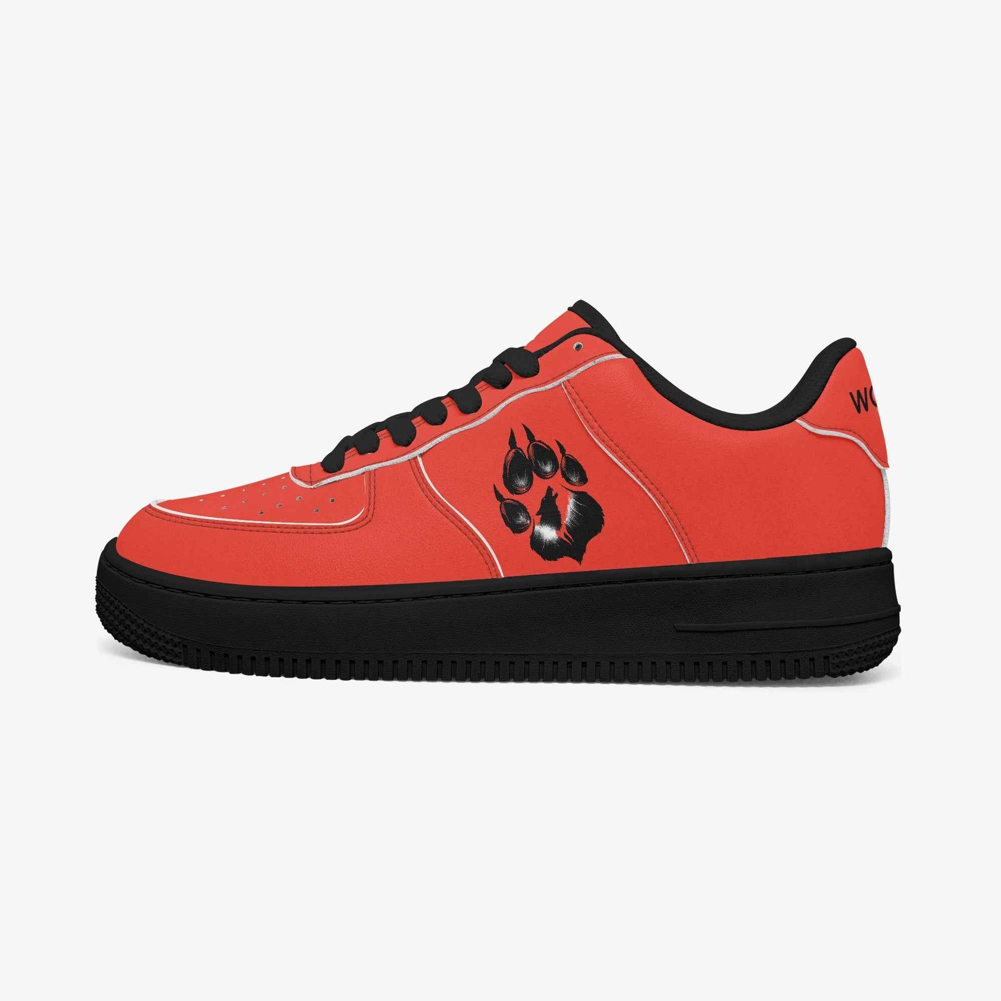Red Low-Top Leather Sports Sneakers - Black Sole