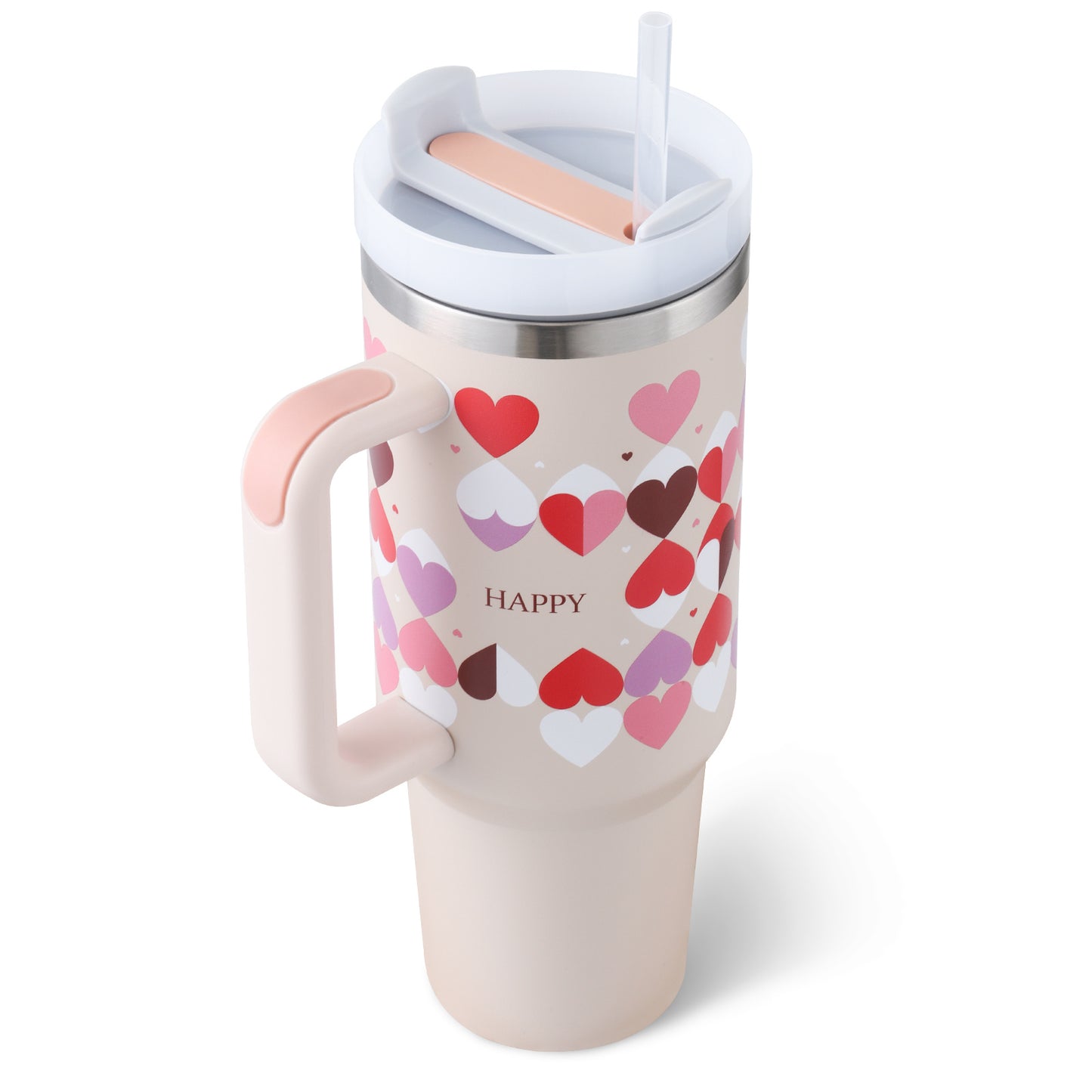 40 Oz Insulated Stainless Steel Tumbler With Handle, Straw, Spill Proof Lid - Perfect Coffee Cup Mug for Valentine Gifts, Car, Gym, Office, Travel