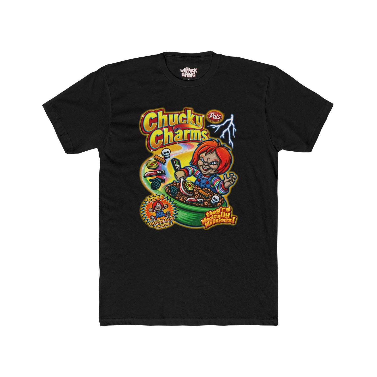 Chucky Charms Graphic Tee, Unisex Cotton Crew Shirt for Horror Fans, Retro Cartoon Apparel, Gift for Movies Lovers, Halloween Costume Top - Wolfpack Gang Apparel