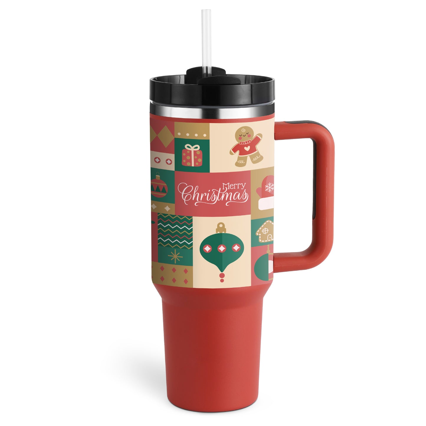 40 Oz Insulated Stainless Steel Tumbler With Handle, Straw, Spill Proof Lid - Perfect Coffee Cup Mug for Valentine Gifts, Car, Gym, Office, Travel