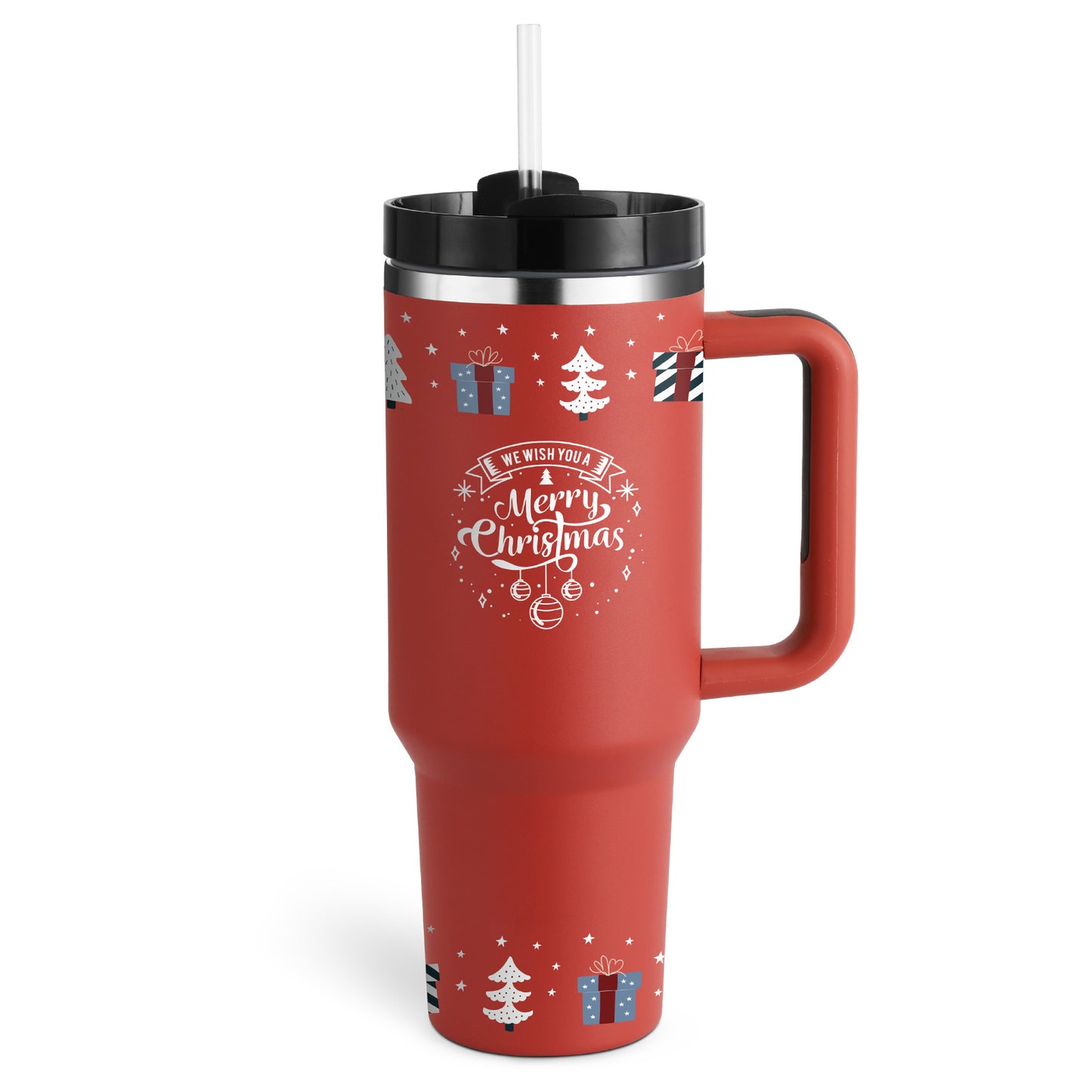 40 Oz Insulated Stainless Steel Tumbler With Handle, Straw, Spill Proof Lid - Perfect Coffee Cup Mug for Valentine Gifts, Car, Gym, Office, Travel
