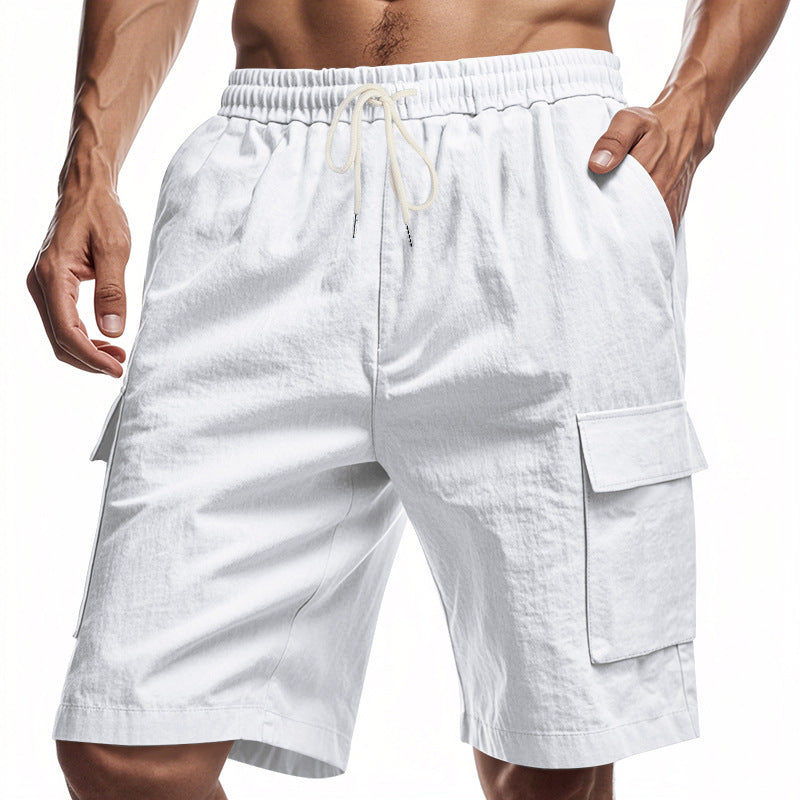 Loose Sports And Leisure Solid Color Linen Drawstring Shorts - Wolfpack Gang Apparel