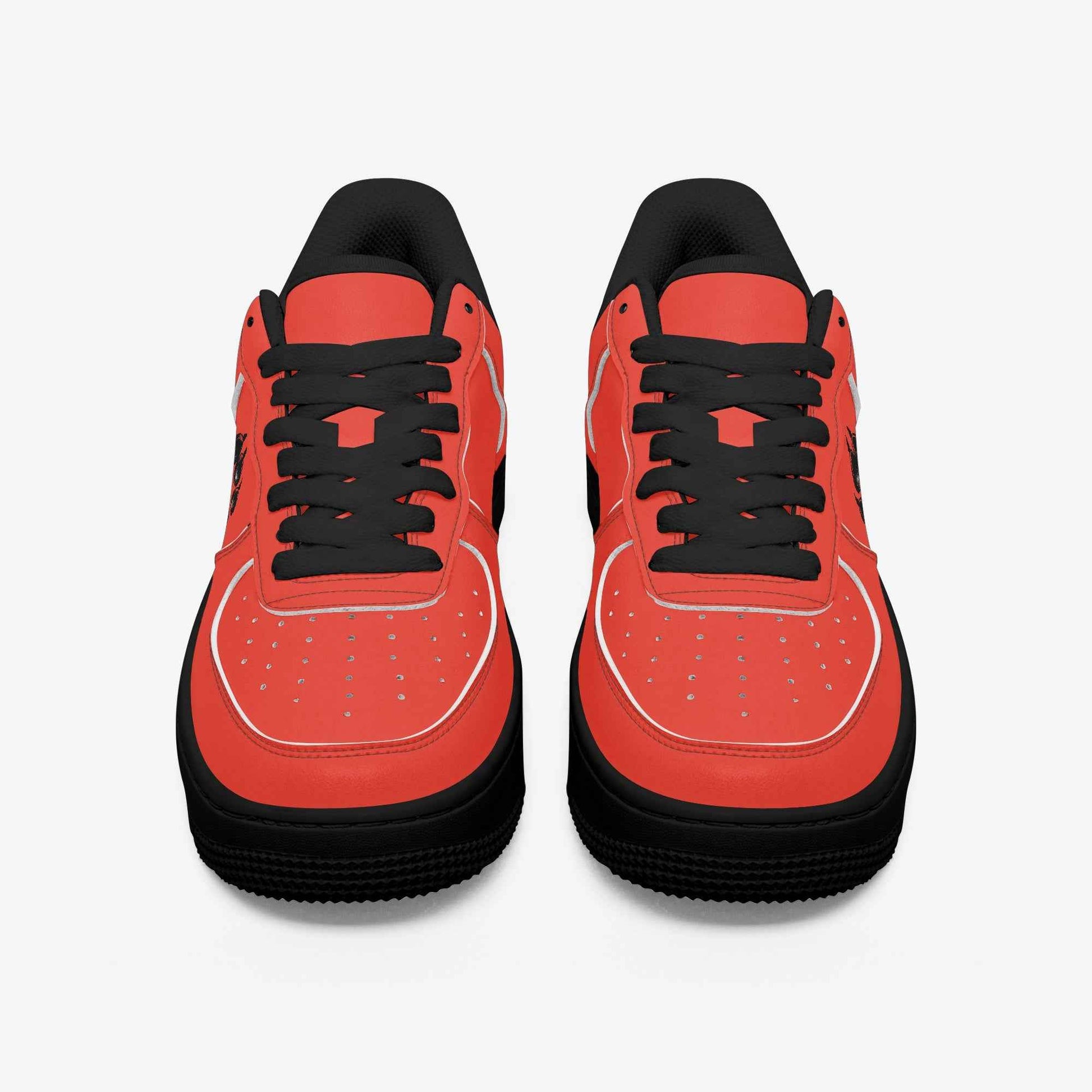 Red Low-Top Leather Sports Sneakers - Black Sole