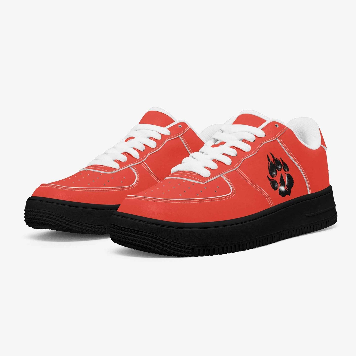 Red Low-Top Leather Sports Sneakers - Black Sole