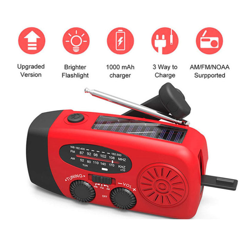 Solar hand crank radio flashlight