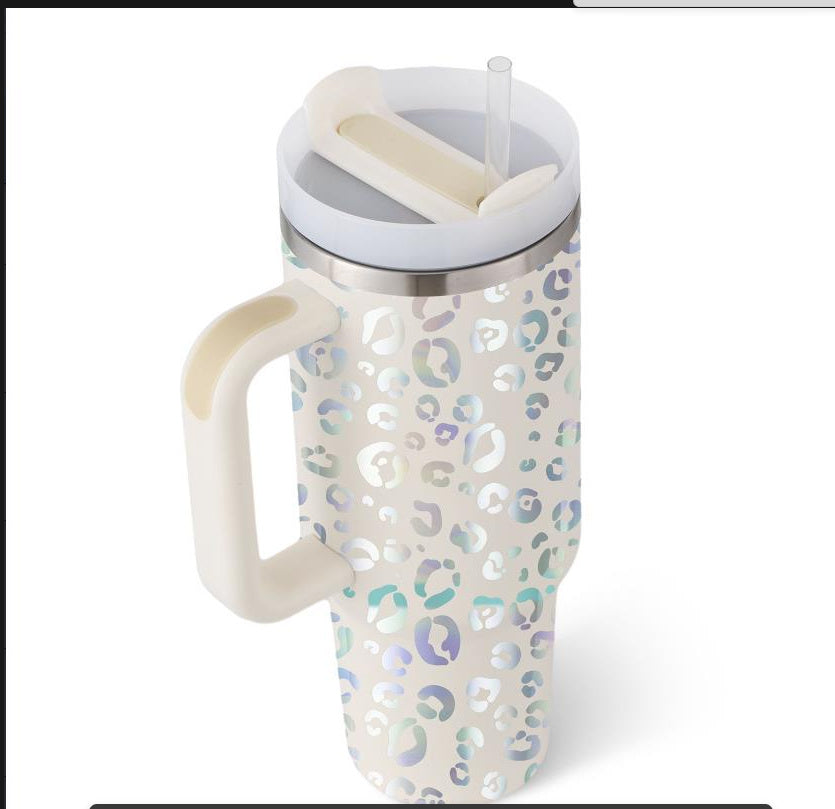 40 Oz Insulated Stainless Steel Tumbler With Handle, Straw, Spill Proof Lid - Perfect Coffee Cup Mug for Valentine Gifts, Car, Gym, Office, Travel