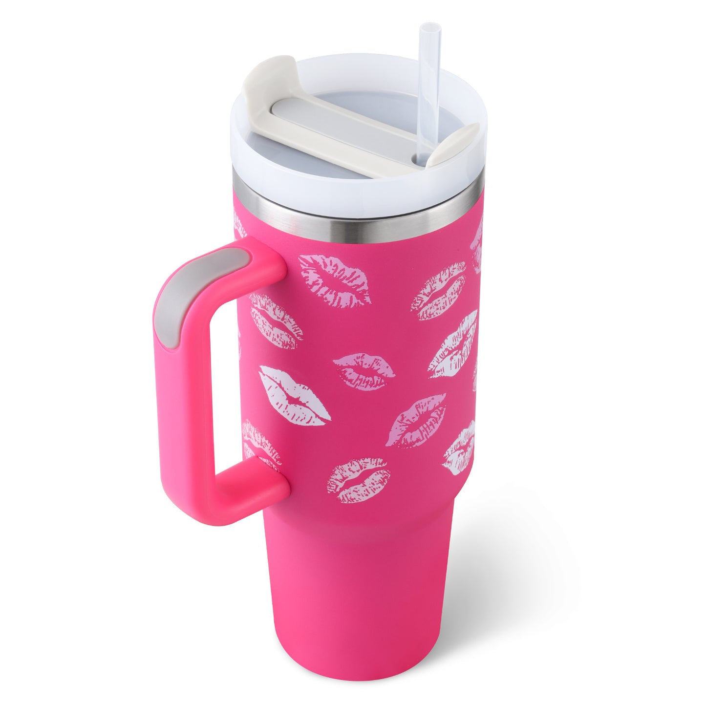 40 Oz Insulated Stainless Steel Tumbler With Handle, Straw, Spill Proof Lid - Perfect Coffee Cup Mug for Valentine Gifts, Car, Gym, Office, Travel