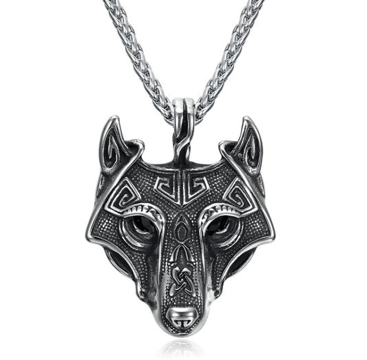 Asgard Crafted Norse Grey Wolf Head Pendant Chain - Wolfpack Gang Apparel