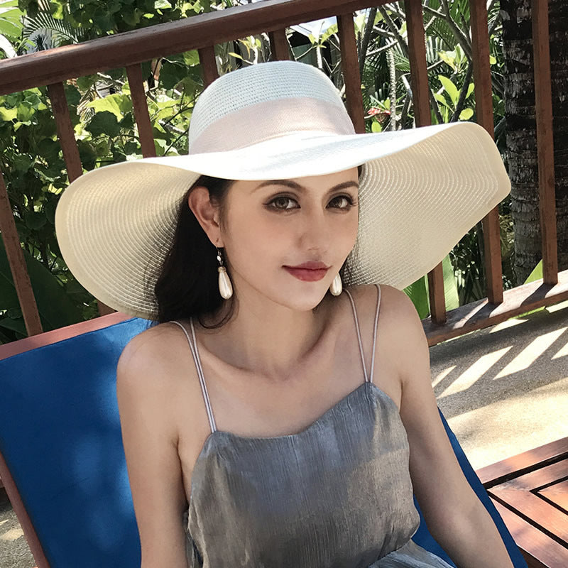 Women's Summer Vacation Sun Hat - Ultimate Wide Brim Sun Protection with Foldable Seaside Style
