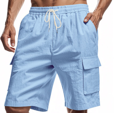 Loose Sports And Leisure Solid Color Linen Drawstring Shorts - Wolfpack Gang Apparel