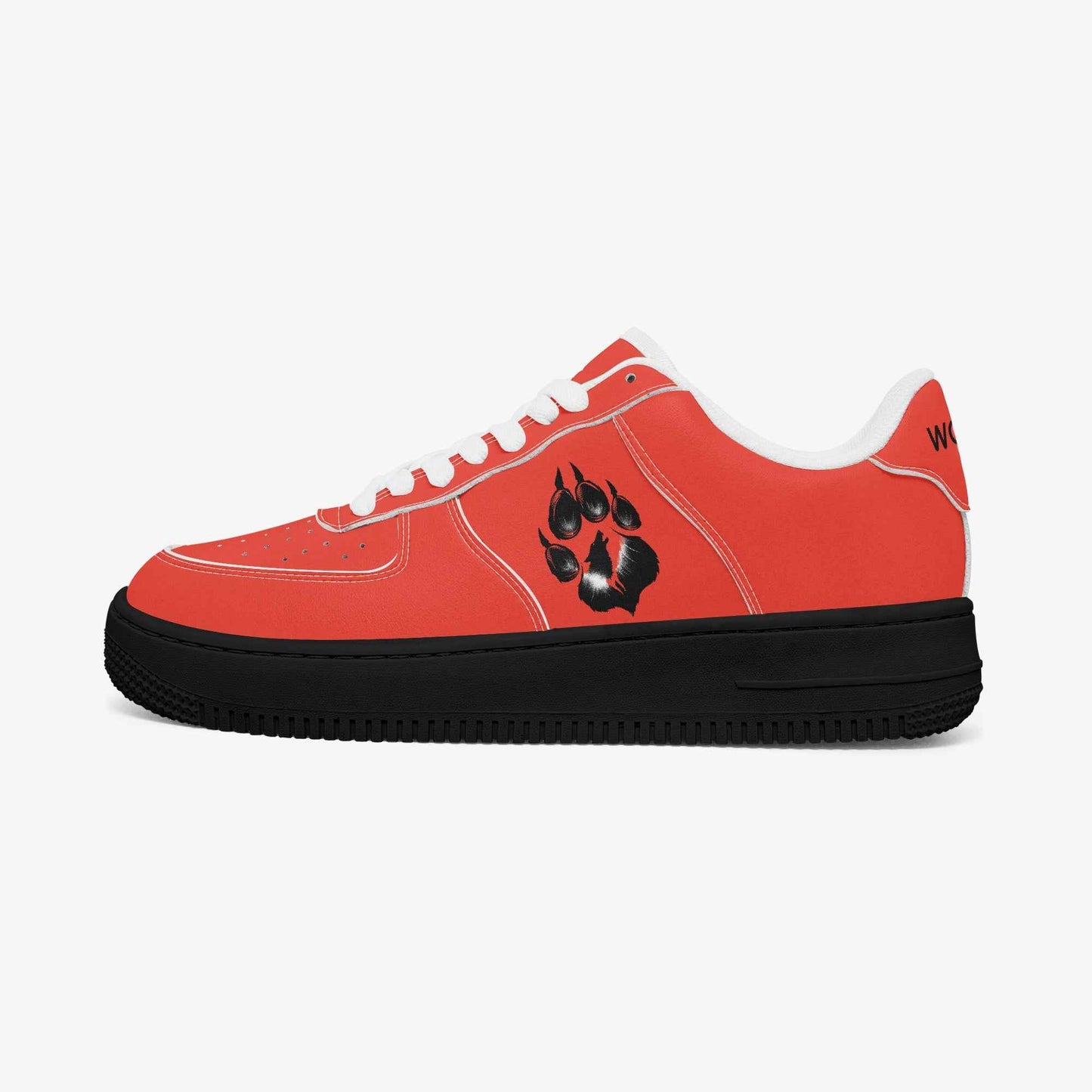 Red Low-Top Leather Sports Sneakers - Black Sole