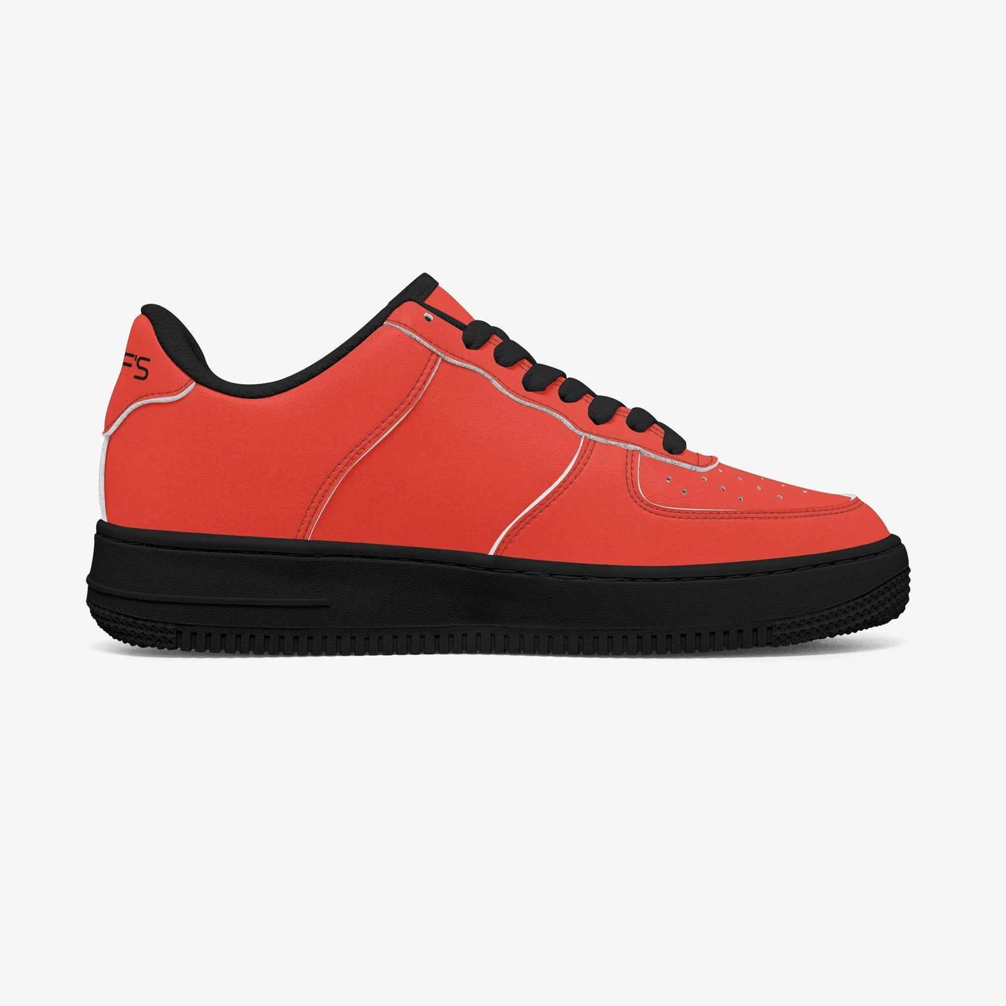 Red Low-Top Leather Sports Sneakers - Black Sole