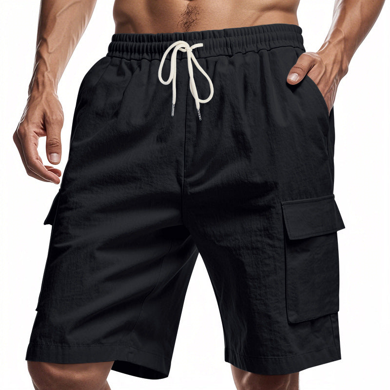 Loose Sports And Leisure Solid Color Linen Drawstring Shorts - Wolfpack Gang Apparel