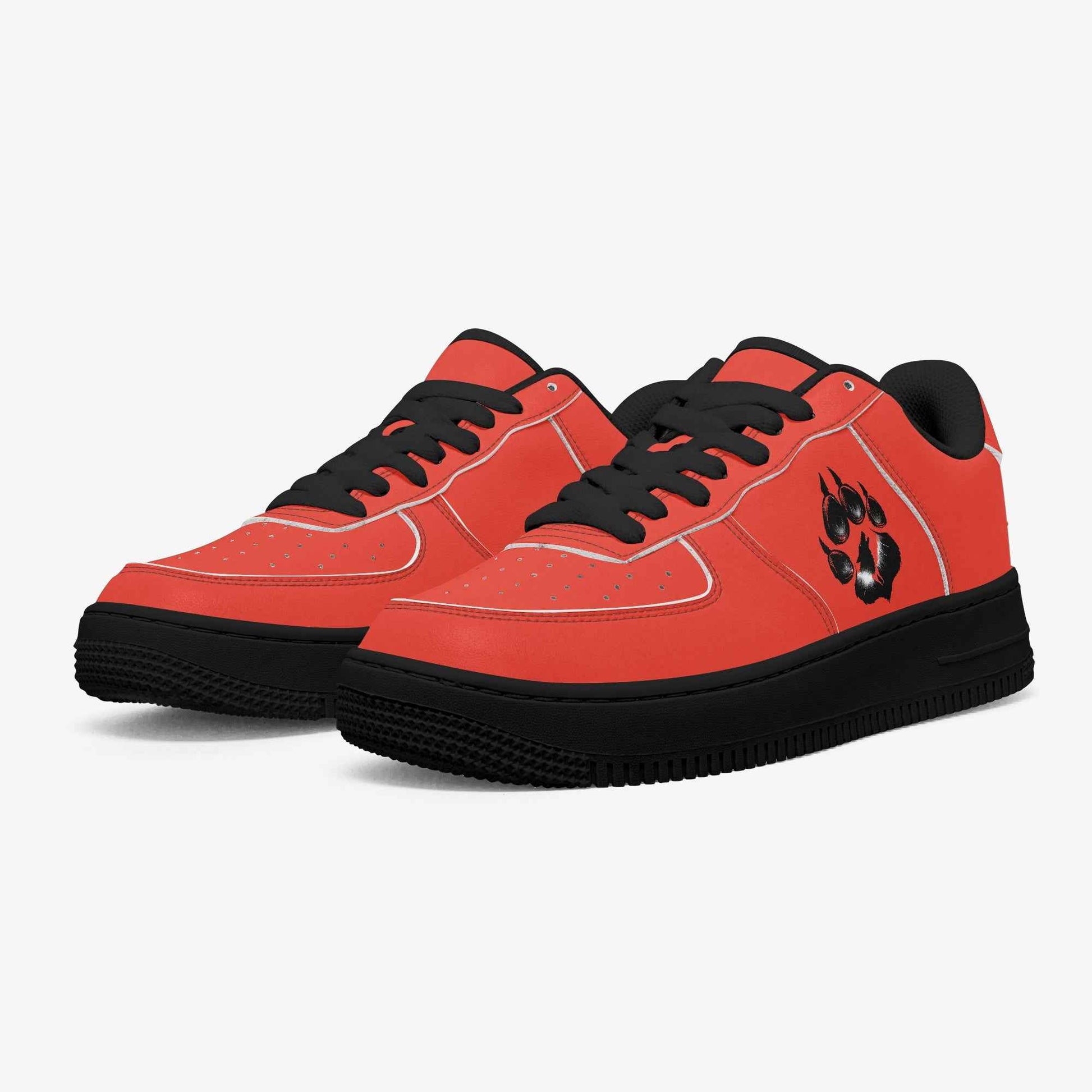Red Low-Top Leather Sports Sneakers - Black Sole