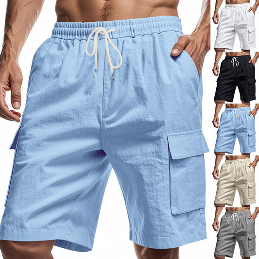 Loose Sports And Leisure Solid Color Linen Drawstring Shorts - Wolfpack Gang Apparel